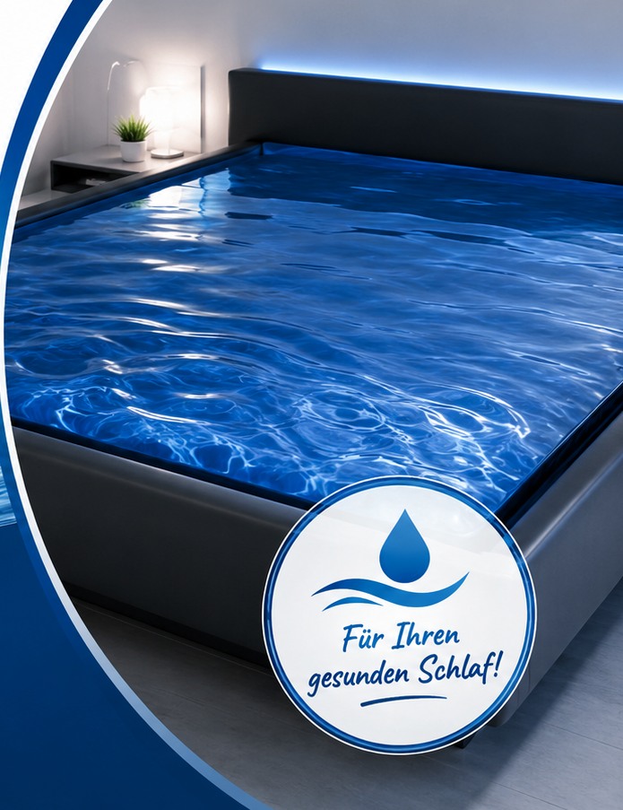Wasserbett mit blauer Wasseroberfläche – Wasserbettservice Marco Löffler
